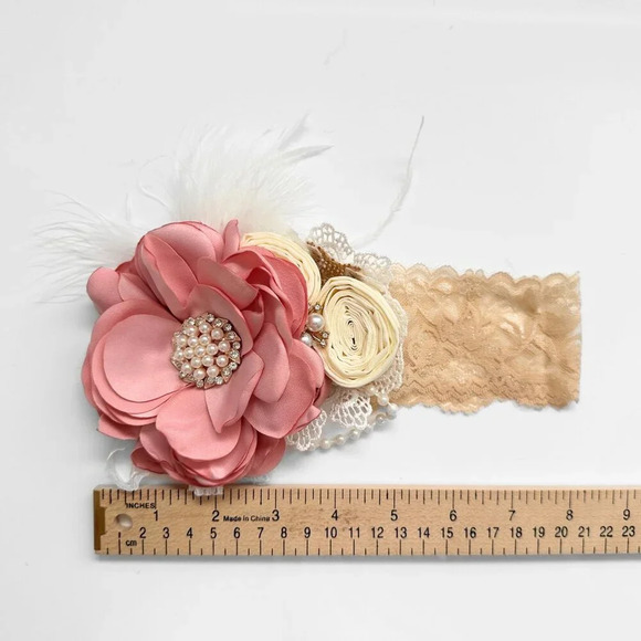 NWT Pretty Baby Vintage Inspired Girls Headband Floral Beaded Lace Blush OS - Picture 2 of 2
